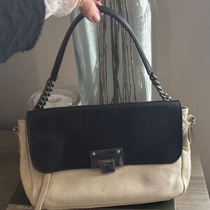 Carla Mancini black and White Leather Shoulder Bag with chain detail on strap